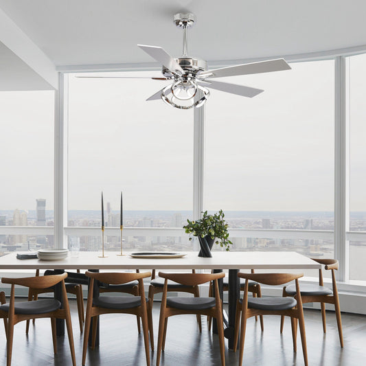 Ventilateur de plafond LED moderne d'intérieur chromé/noir à intensité variable avec lumière et télécommande
