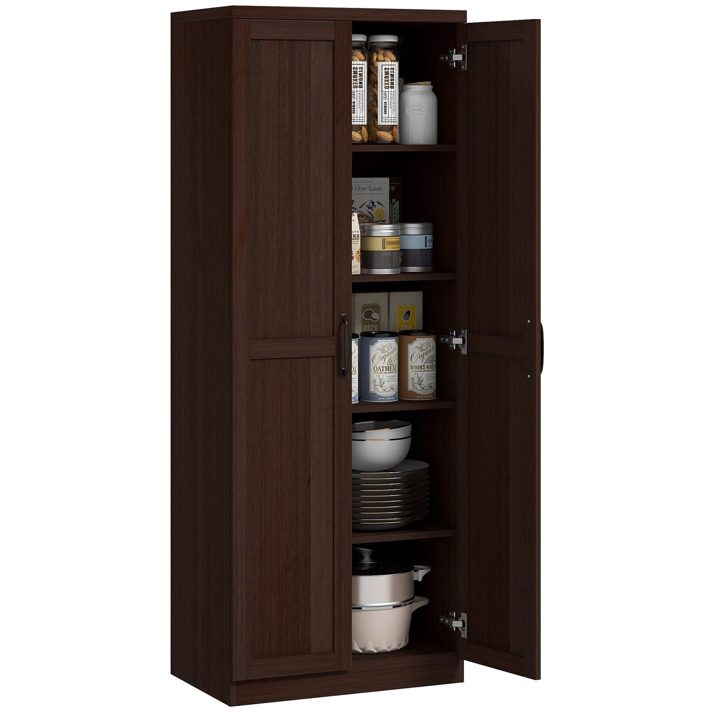 HOMCOM 63 Garde-manger de cuisine à 2 portes, meuble de rangement indépendant avec étagères à 5 niveaux et 2 étagères réglables pour salle à manger