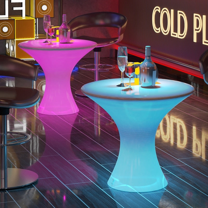 Table de cocktail Mixoy à LED changeantes, table à vin rechargeable et sans fil, meuble d'ambiance pour patio, piscine et pub