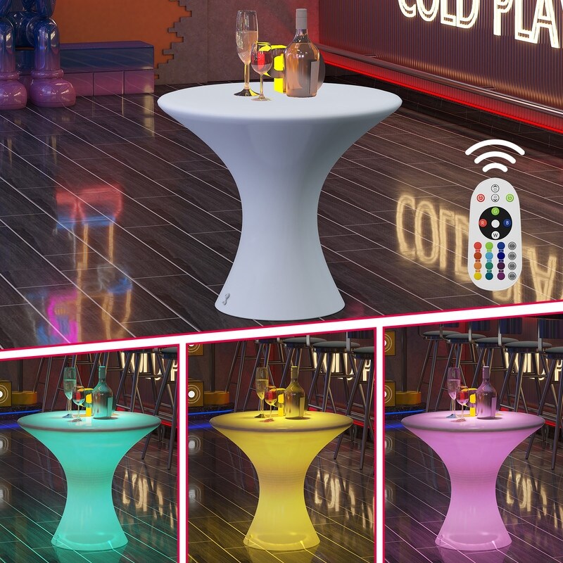 Table de cocktail Mixoy à LED changeantes, table à vin rechargeable et sans fil, meuble d'ambiance pour patio, piscine et pub