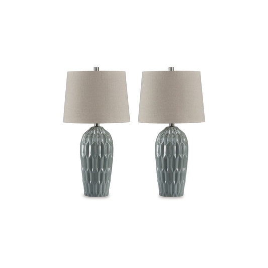 Lampe de table bleue Signature Design by Ashley Hadbury (lot de 2) - 14 L x 14 P x 26,75 H
